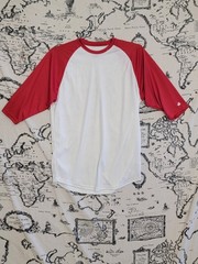 Badger Sport Youth XL Red White Raglan Baseball T-Shirt 3/4 Sleeve Moisture Wick