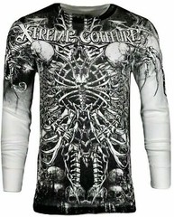 Xtreme Couture by Affliction Men’s Thermal Shirt CATACOMBS Skull Biker White