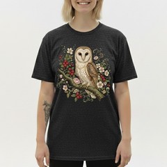 Barn Owl T-Shirt Vintage Floral Botanical Art Cottagecore Bird Lover Nature Tee