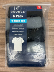 George Mens V-Neck Tee 6-Pack Tag Free Long Length Size S