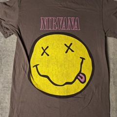 Nirvana Smiley Face Graphic Tee Gray Small Short Sleeve Band T-Shirt