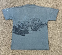 Vintage 1990s Dolphin Sea Creatures Wrap Around T Shirt Blue L Embroidered