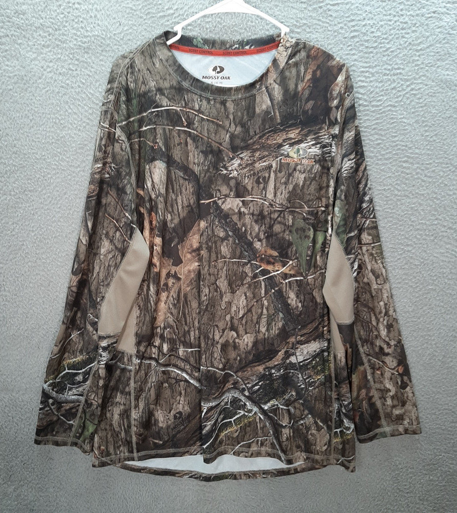 Mossy Oak Shirt Adult XL Camouflage Scent Control Performance Stretch Camo Mens
