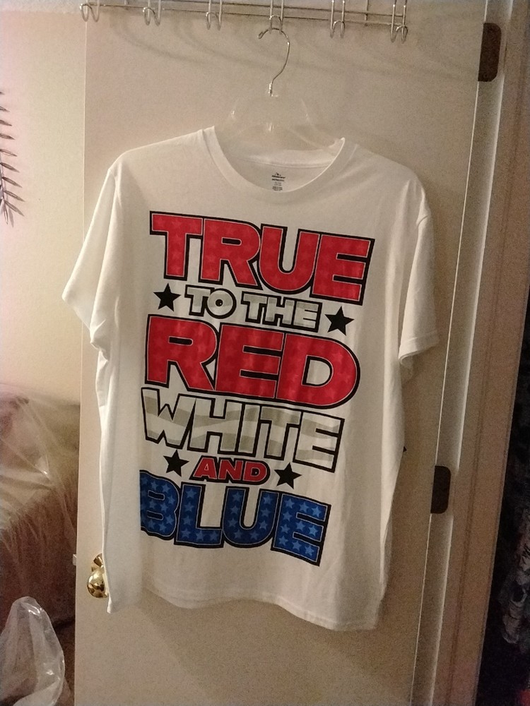 Men’s White T-Shirt True to the Red White and Blue Patriotic Logo Size 2X