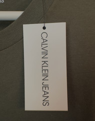 Calvin Klein Jeans T-Shirt Olive Green Blue Box Logo Medium Brand New Tags Mens
