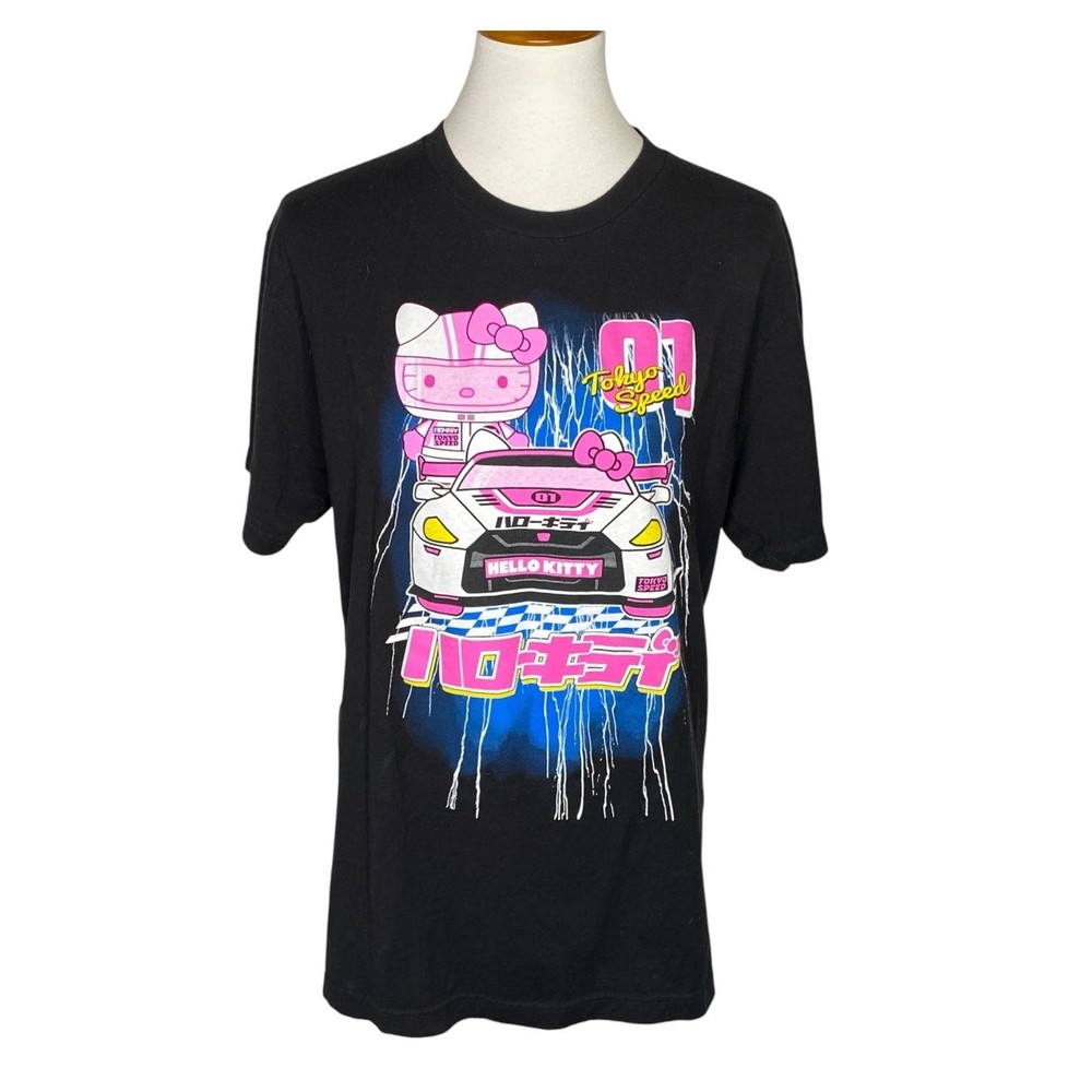 Hello Kitty Tokyo Speed Racing Shirt Large Black Cotton JDM Anime Cyberpunk Tee