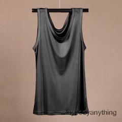Men’s 100% Silk Tank Tops Crew Collar Sleeveless T-Shirt Knitted Undershirt Tops