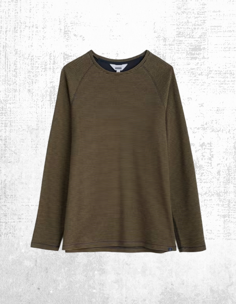 Men’s Seasalt Striped Long Sleeve Top Crew Neck Easy Fit Cotton Khaki Navy Strip