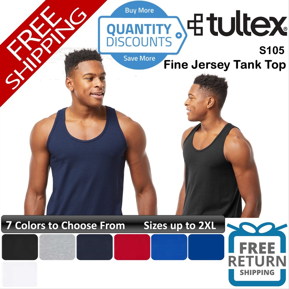 🔥 Tultex Men Fine Jersey ring-spun Tank Top Shirt Pre-washed Up To 2XL S105