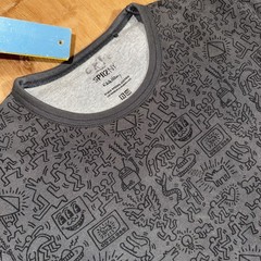 Keith Haring SprzNY All Over Print Detail Classic Gray Tee Shirt Characters Face