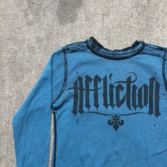 Y2K Affliction Long Sleeve Thermal Graphic Shirt Mens M Grunge Punk Cyber Goth