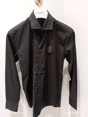 balmain black shirt with front logo and printed written on the back