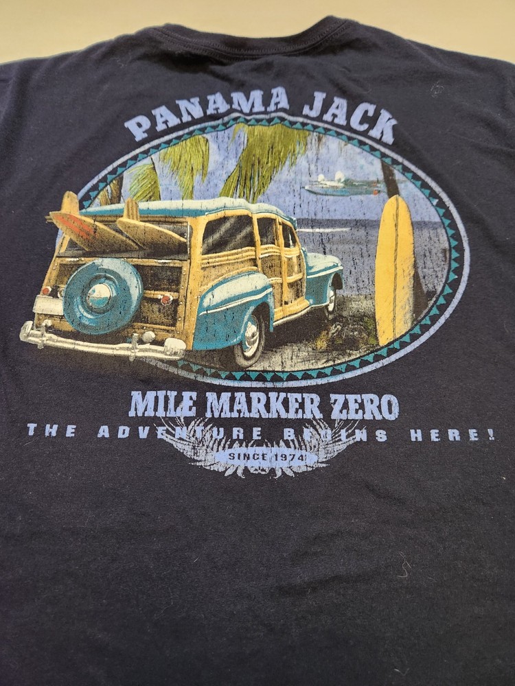 Panama Jack Mile Marker Zero The Adventure Begins Here Surfer Woody T-Shirt 2XL
