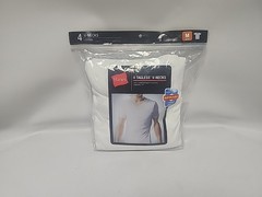 Hanes Tee Shirt Mens Medium 38-40 Wicking Cool Comfort 4 Tagless White V-Neck