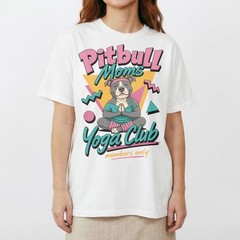 Pitbull Moms Yoga Club Geometric Retro Pink Lover T-Shirt Namaste Puppy Tee