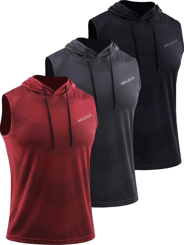 NELEUS Men’s Workout Tank Tops Sleeveless Running Shirts with Hoodie,5098,3 P…