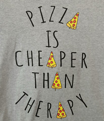 “Pizza is Cheaper than Therapy” Small T-Shirt Gender Neutral Gray Funny Foodie
