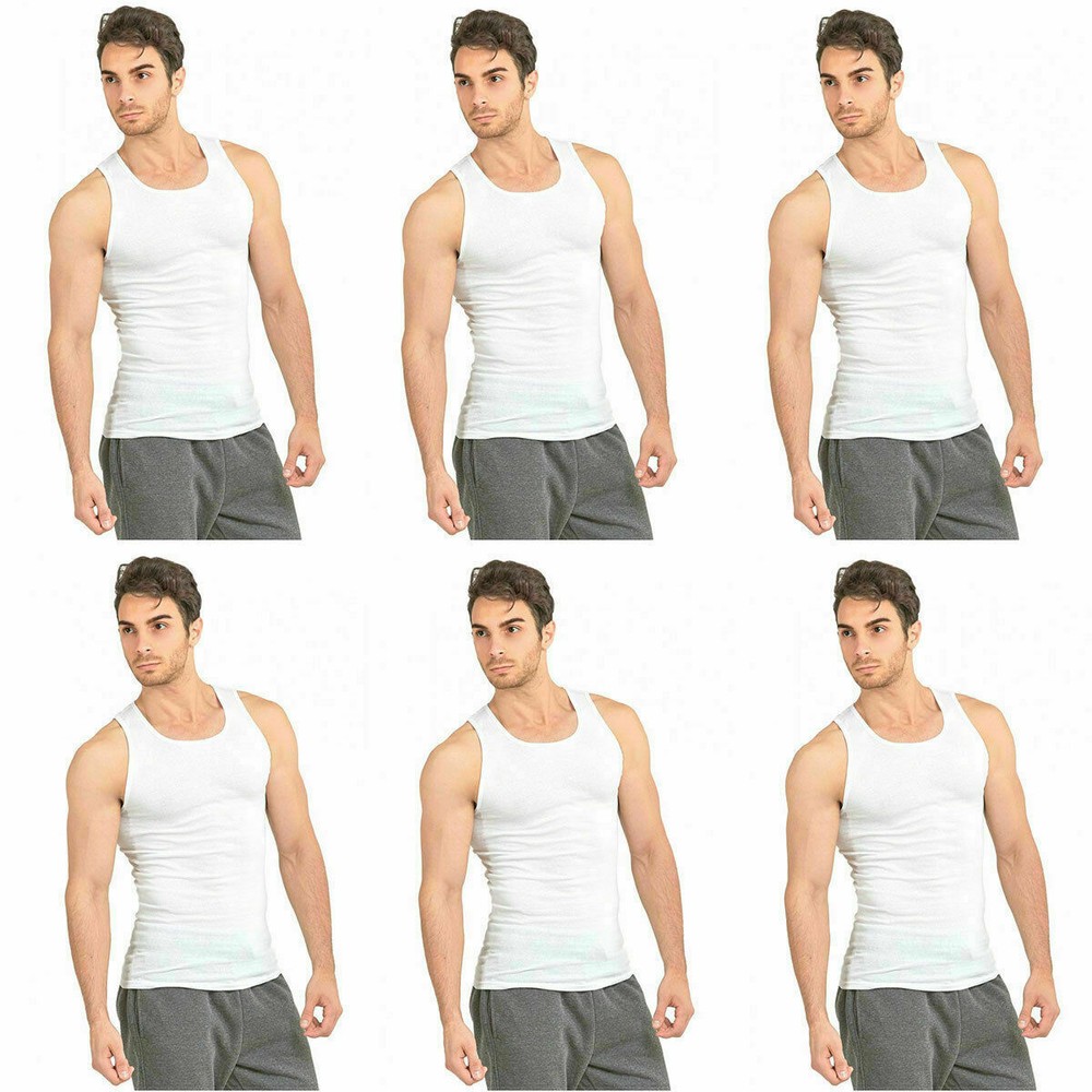 6 pr. White A Shirt Wife Beater Undershirt Tank Top Ribbed Cotton S-M-L-XL-2X-3X