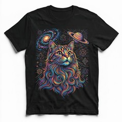 Cosmic Cat Saturn Galaxy Sacred Geo Psychedelic T-Shirt Trippy Space Feline Tee