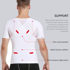 Men’ Slimming Body Shaper Compression Shapewear T-Shirt With Hook/Zipper Vest US