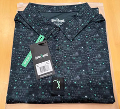 Bogey Bros Men’s Golf Polo Black/Green Geometric Collared Button Stretch Logo