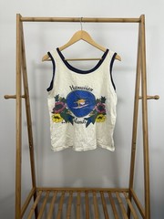 VTG 70s Poly Tees Hawaiian Islands Surf Tank Top Shirt Double Sided Print Size M