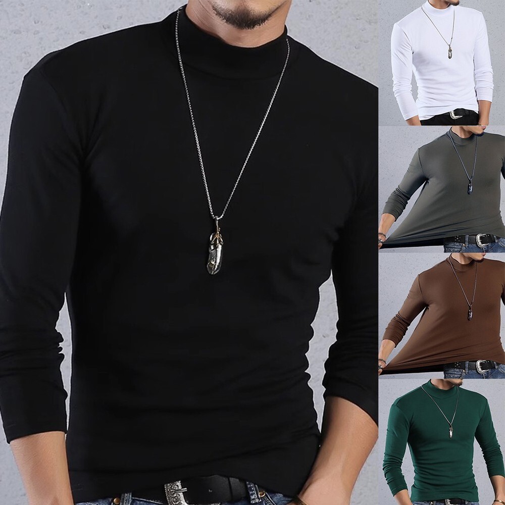 Casual Thermal Underwear TShirt for Men Long Sleeve Half Turtleneck Style