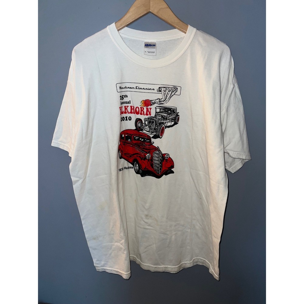 Gildan Madison Classics Elkhorn 2010 Car Show T-Shirt Mens XL White 1935 Hudson