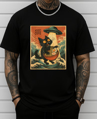 Cat Ramen UFO Funny Japanese Anime Tee Men Women Teens T-Shirt