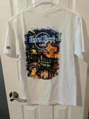 Men’s White Vintage Hard Rock Cafe Two-Sided Graphic Hong Kong T-Shirt Sz Medium