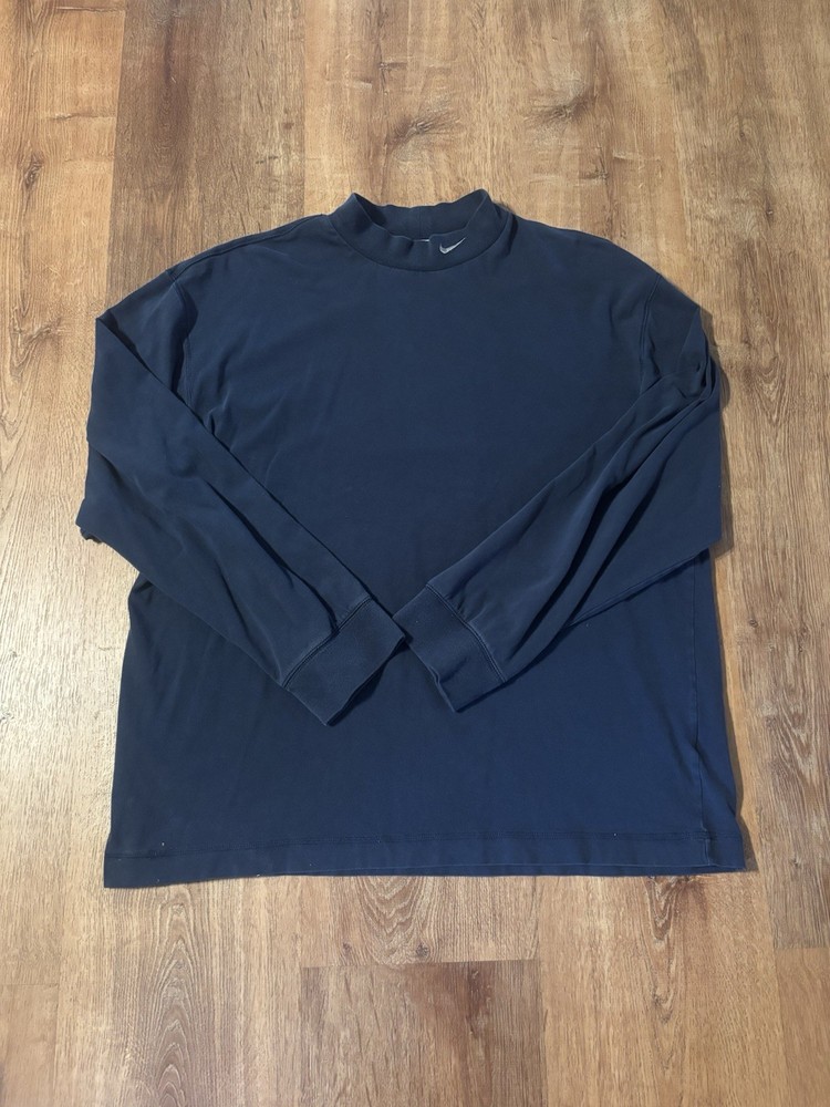 Y2K Nike Mock Neck Long Sleeve T-Shirt Navy Blue Embroidered Swoosh Size Large