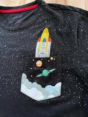 Straight Faded Embroidered Space Rocket Graphics BLACK Pocket Tshirt – Men’s M