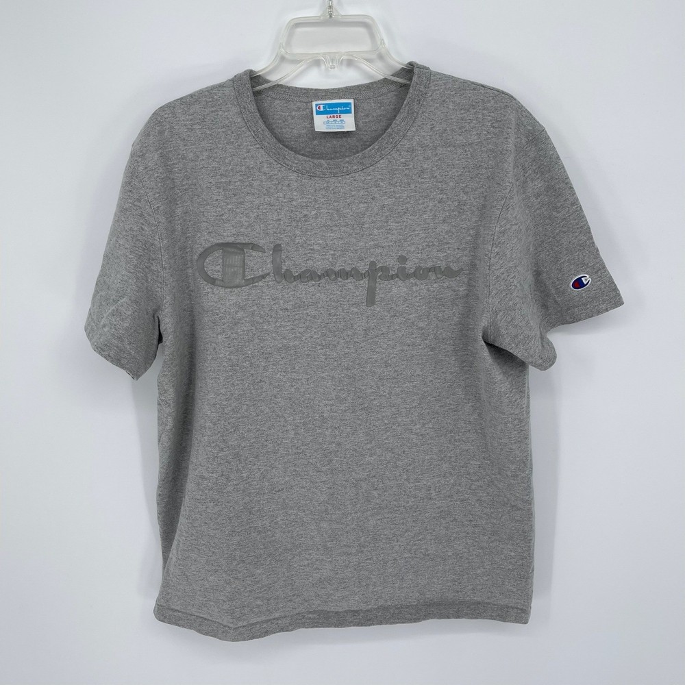 Champion Men’s Gray Raised Graphic Logo Short Sleeve T-Shirt Size Large