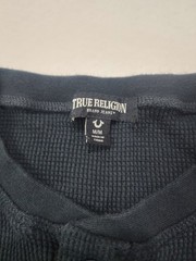 True Religion Thermal Shirt Mens M Black Horseshoe Logo Waffle Knit Henley Neck