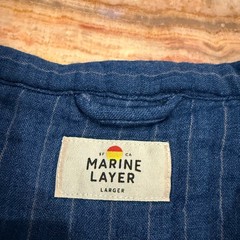 Marine Layer Mens Henley Pullover Shirt Blue Striped Pocket Long Sleeve Large