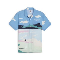 PUMA X Palm Tree Crew Open Graphic Collared Short Sleeve Button Up Shirt Mens S