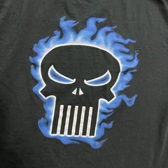 Vintage Marvel Punisher Shirt Men’s Size Large Black Blue Flame Skull Comic Y2K