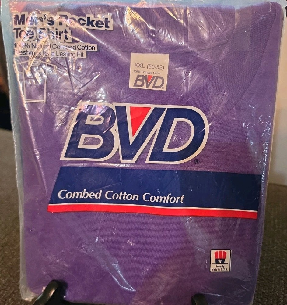 Vintage BVD Mens Purple Pocket Tee XXL (50-52) Combed Cotton USA Made BRAND NEW