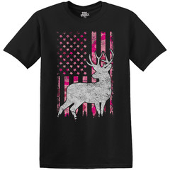 Pink Camo Deer American Flag T-Shirt – Choose Your Color & Size