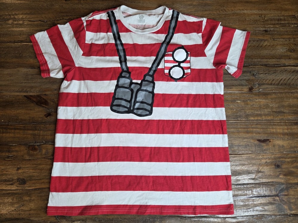 Vintage Official Where’s Waldo? Graphic Striped T-Shirt XL – 90s Novelty – MINT