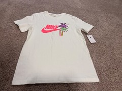 Nike white volt retro neon pink swoosh purple beach palm tree party t shirt LA M