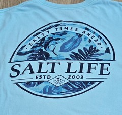 Salt Life Logo Pocket Tee Mens Sz Large, Turquoise, Short Sleeve