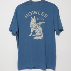 Howler Bros Shirt Mens M Blue Graphic Pocket Howling Wolf Coyote Heed the Call