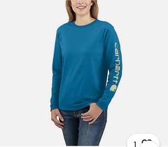 Carhartt Mens M Loose Fit Long Sleeve T-Shirt Blue Sleeve Logo K231 Workwear