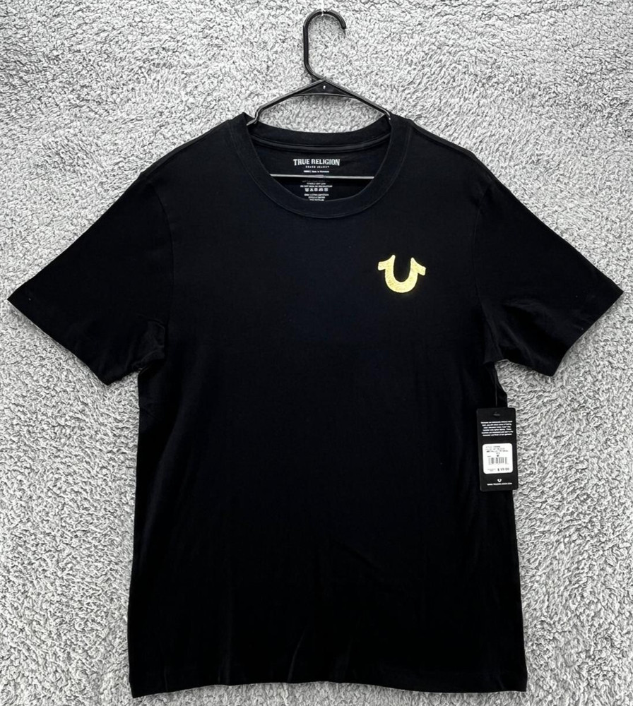 True Religion Metallic TR Seal Graphic Tee – Jet Black – Size Medium – NWT