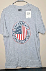 Reef T-Shirt Sz Large Estabished 1984 US Flag Surfing Surfer Tee Heater Gray