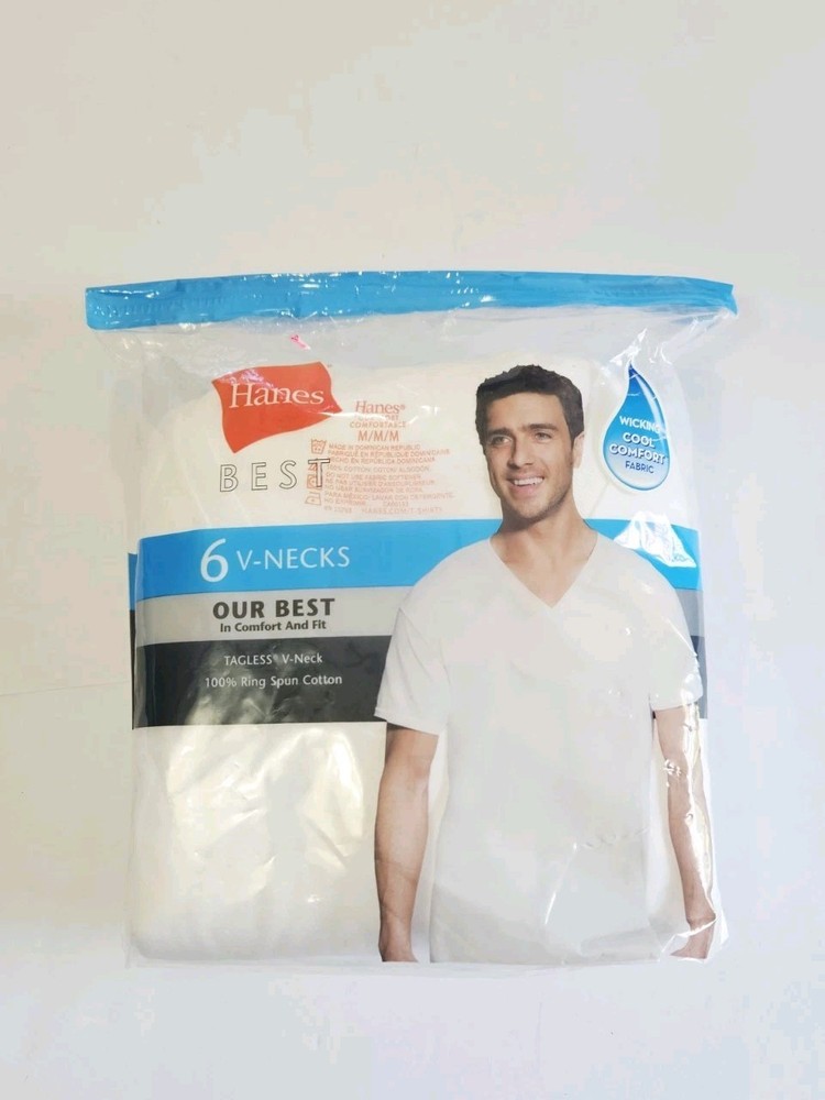 Hanes Best Men’s V-Necks Tagless Undershirt Underwear T Shirt Sz M White, 6 Pack