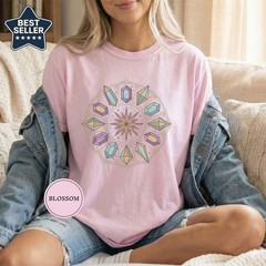 Crystal Grid Zodiac Wheel Comfort Tee Astrology Spiritual Design
