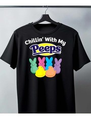 Chillin With My Peeps Funny Easter Bunny Graphic T-Shirt Cute Holiday Tee