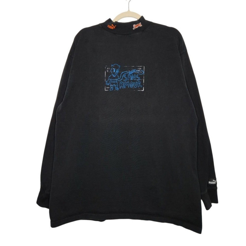 Vintage Puma Sans Amour Mock Neck Black Large Art Sports 90s School University